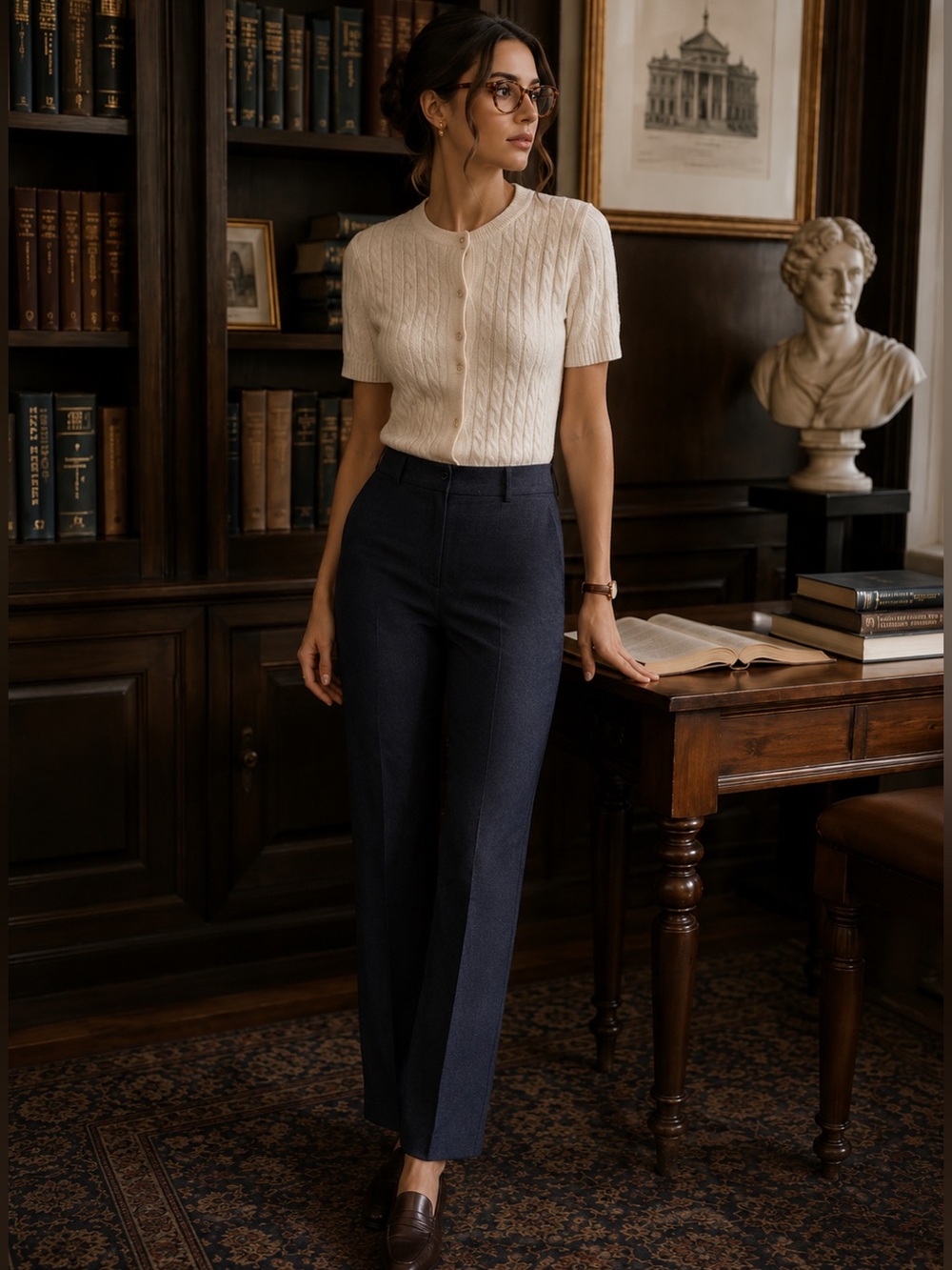 ELLE Tailored Navy Trouser Pants | Old Money Academia Chic Career Slacks